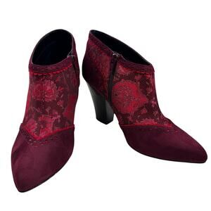 Ruby Shoo Wine Faux Suede Steampunk Brocade Nicola Ankle Boots Women's Size 9